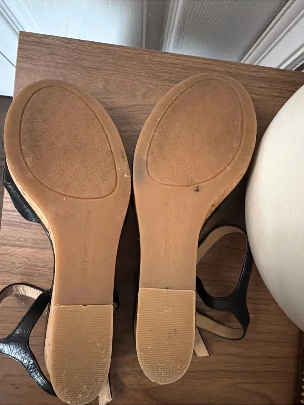 Antonio Melani Black Leather Croc Cork Wedge Sandals Size 8